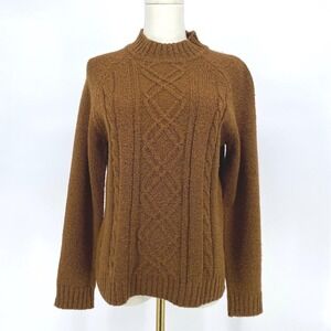Debbie Morgan Vintage 90s Dark Academia Cable Knit Mock Neck Brown Sweater .